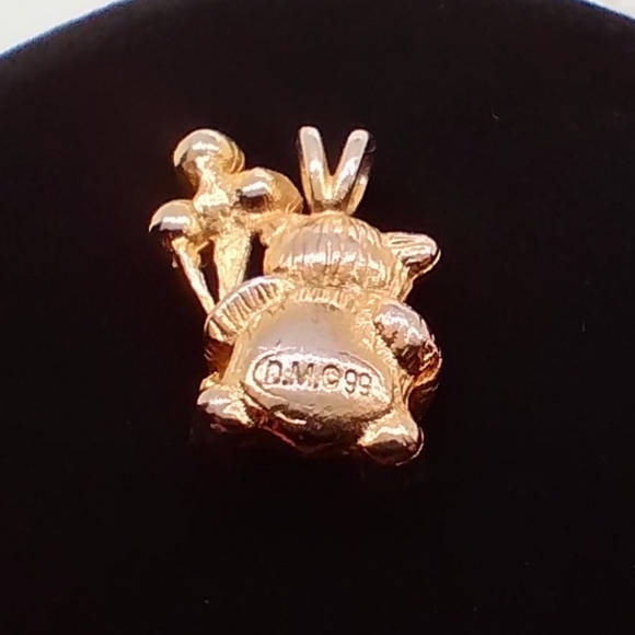 Bear Pendant Signed D.M.99 Gold Tone July Birthstone Red Belly Crystal Balloons - Picture 8 of 15